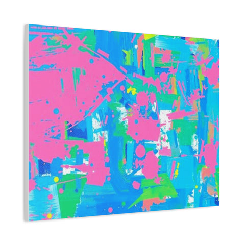Neon Splash Abstract Canvas Print – Bright Pink & Aqua Modern Wall Art