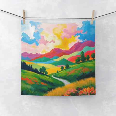 Face Towel — Colorful Sunrise Landscape Cotton Face Towel