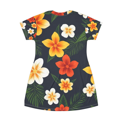 Tropical Plumeria Floral T-Shirt Dress – Hawaiian Beach AOP Print
