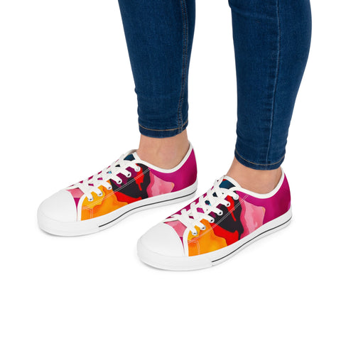 Low Top Sneakers — Vibrant Pink & Orange Abstract Canvas Shoes