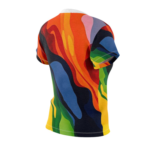 Women's Abstract Colorwave Tee — Vibrant All-Over Print Shirt