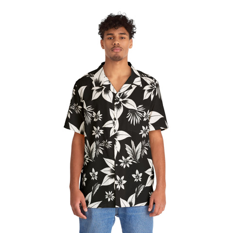 Black & White Tropical Hawaiian Shirt — Men's Floral AOP Button-Up