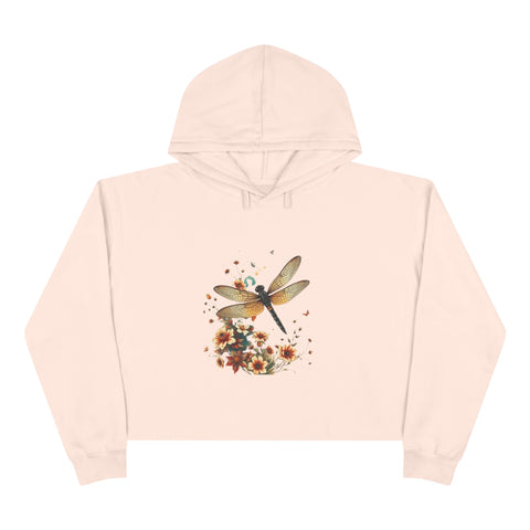 Dragonfly Floral Crop Hoodie — Botanical Watercolor Dragonfly Graphic