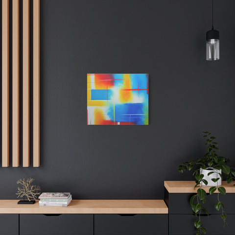 Abstract Color Field Matte Canvas Print — Vibrant Blue, Yellow & Red Stretched Wall Art