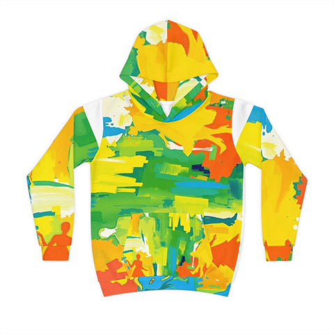 Kids Abstract Paint Splash Hoodie — Bright Colorful All-Over Print