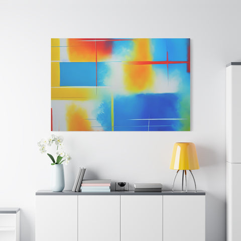 Abstract Color Field Matte Canvas Print — Vibrant Blue, Yellow & Red Stretched Wall Art