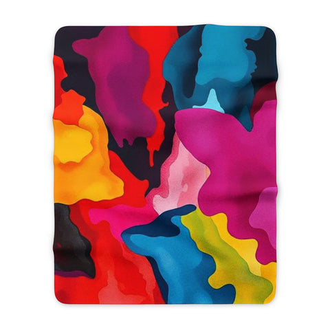 Colorful Abstract Sherpa Blanket — Vibrant Melted Paint Fleece Throw