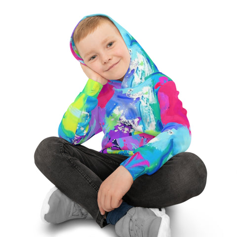 Kids' Neon Splash Hoodie – Colorful Abstract All-Over Print