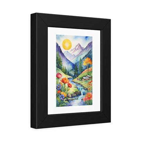 Framed Mountain Meadow Print — Watercolor Landscape Poster