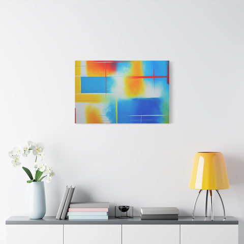 Abstract Color Field Matte Canvas Print — Vibrant Blue, Yellow & Red Stretched Wall Art