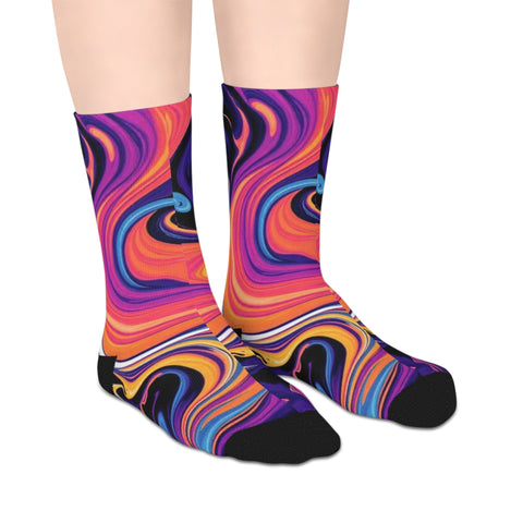 Psychedelic Swirl Mid-Length Socks — Vibrant Abstract Marble Design