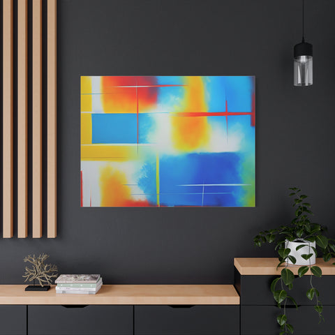 Abstract Color Field Matte Canvas Print — Vibrant Blue, Yellow & Red Stretched Wall Art