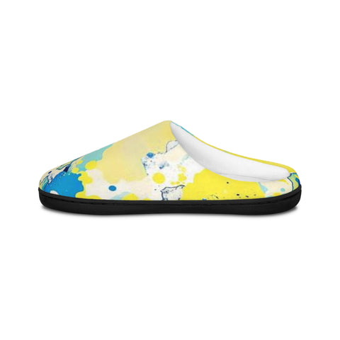Abstract Blue & Yellow Watercolor Women's Slippers — Cozy Indoor House Shoes