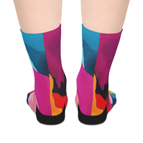 Colorful Abstract Mid-Length Socks — Vibrant Camouflage Pattern