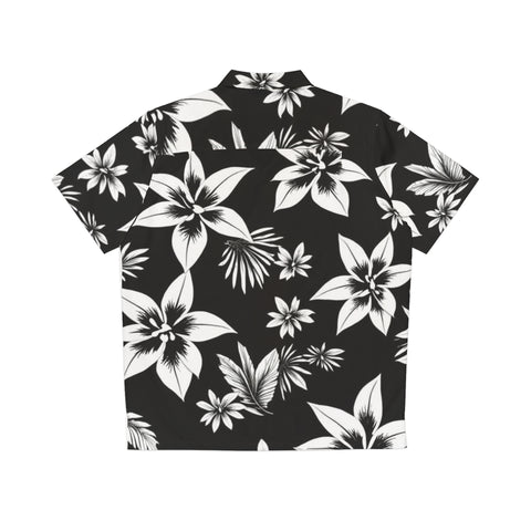 Black & White Tropical Hawaiian Shirt — Men's Floral AOP Button-Up