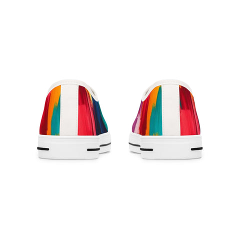 Abstract Rainbow Brushstroke Low Top Sneakers — Colorful Women's Canvas Shoes