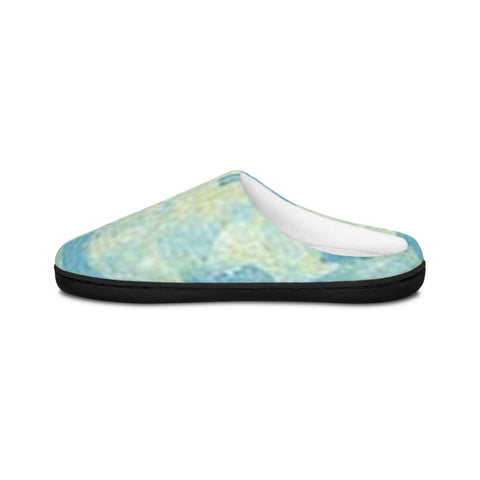 Blue Watercolor Cozy Slippers — Women's Indoor Soft House Shoes