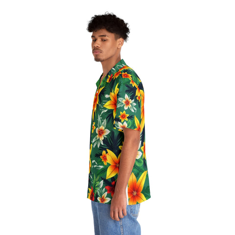Tropical Hibiscus Hawaiian Shirt — Men's Floral Aloha Button-Up