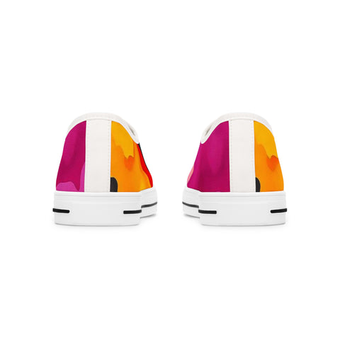 Low Top Sneakers — Vibrant Pink & Orange Abstract Canvas Shoes