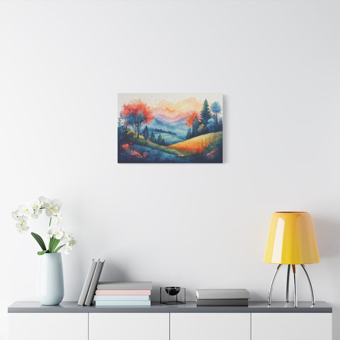 Watercolor Mountain Landscape Canvas Print — Stretched Matte Wall Art