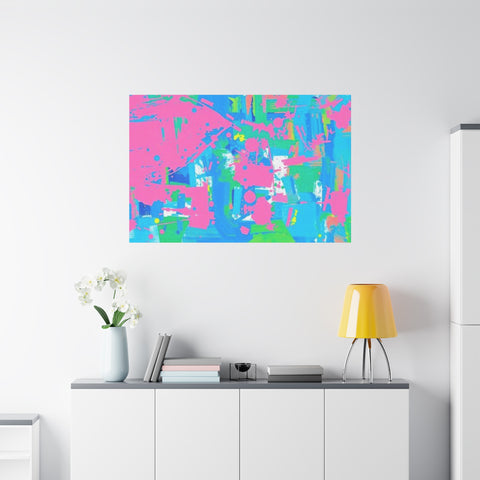 Neon Splash Abstract Canvas Print – Bright Pink & Aqua Modern Wall Art
