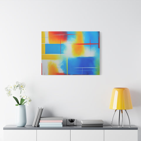 Abstract Color Field Matte Canvas Print — Vibrant Blue, Yellow & Red Stretched Wall Art