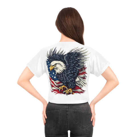 Patriotic Eagle Crop Tee — American Flag Bald Eagle Graphic