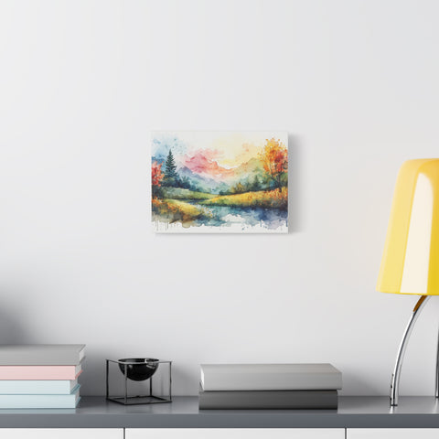 Watercolor Mountain Landscape Matte Canvas Wall Art, Stretched 1.25"