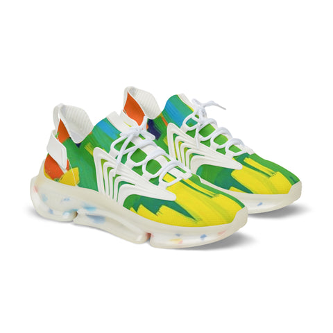 Men's Colorful Mesh Sneakers — Green Yellow Abstract Athletic Shoes