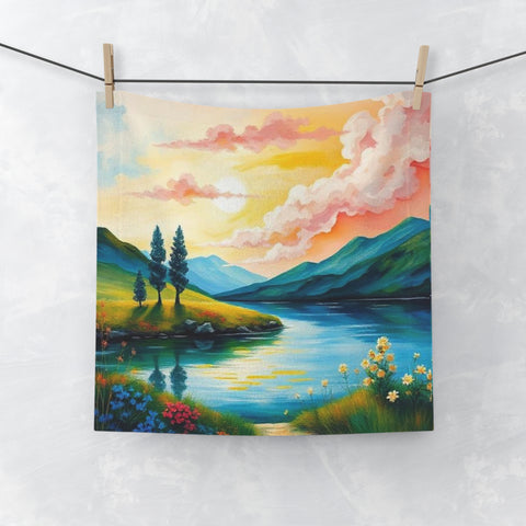 Scenic Sunrise Lake Face Towel