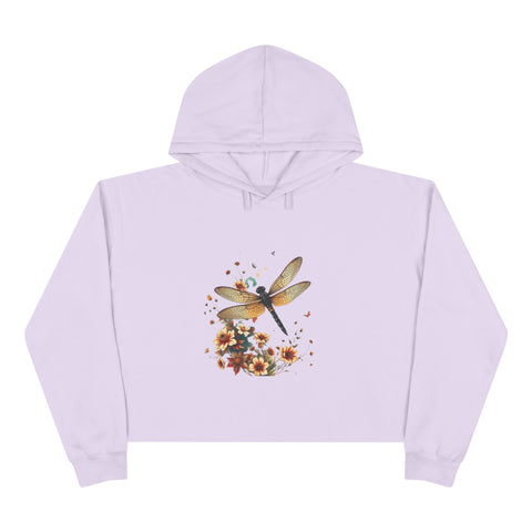 Dragonfly Floral Crop Hoodie — Botanical Watercolor Dragonfly Graphic