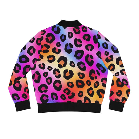 Rainbow Leopard Bomber Jacket — Women's Colorful Animal Print