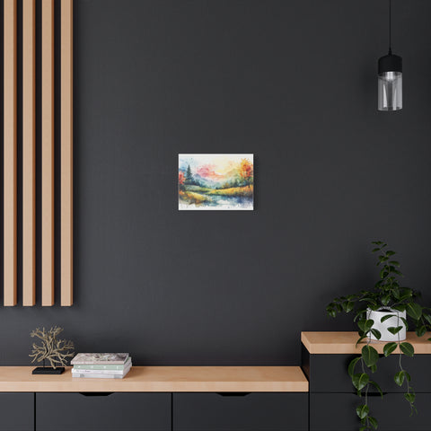 Watercolor Mountain Landscape Matte Canvas Wall Art, Stretched 1.25"