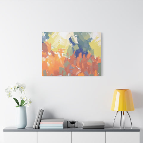 Abstract Colorful Brushstroke Matte Canvas Wall Art – Vibrant Orange & Green Stretched Print