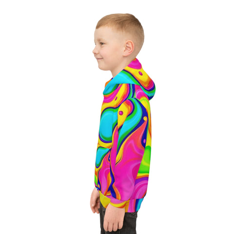 Kids' Psychedelic Rainbow Hoodie — Vibrant Swirl All-Over Print