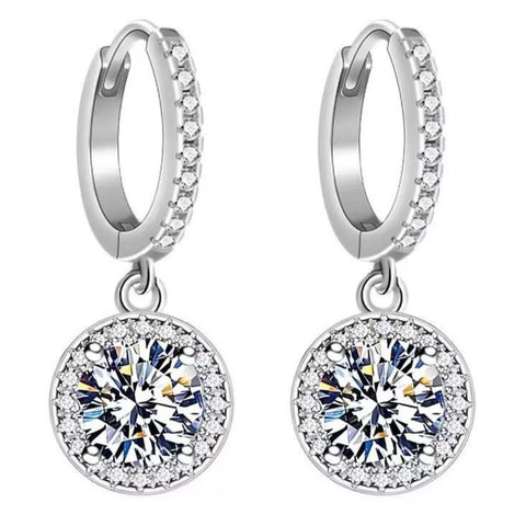1 Carat 925 Sterling Silver Moissanite Hoop Drop Earrings