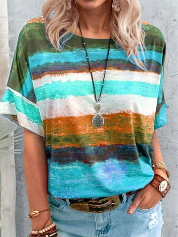 Contrast Round Neck Casual T-Shirt