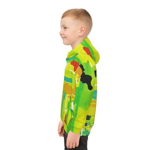 Kids Abstract Green Hoodie — Bright All-Over Print Sweatshirt