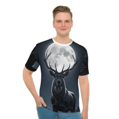 Stag Moon Graphic Tee — Men’s Loose All-Over Print T-Shirt