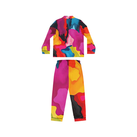 Satin Pajamas — Vibrant Abstract Color Splash Sleep Set