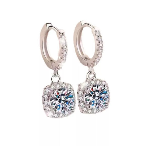 1 Carat Moissanite 925 Sterling Silver Hoop Drop Earrings