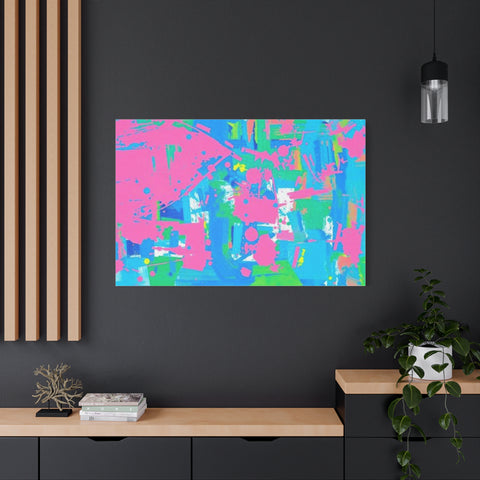 Neon Splash Abstract Canvas Print – Bright Pink & Aqua Modern Wall Art