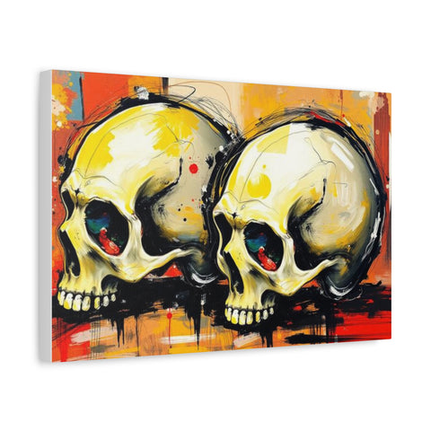 Skull Art Canvas Print – Colorful Graffiti Double Skulls Matte Stretched Wall Art