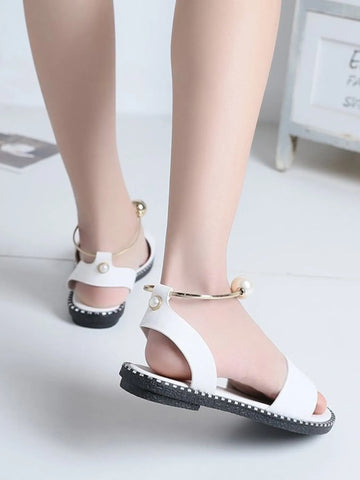 Pearl Embellished Flat Sandals