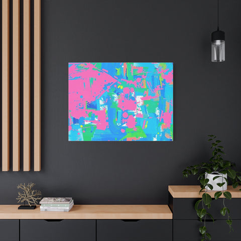 Neon Splash Abstract Canvas Print – Bright Pink & Aqua Modern Wall Art