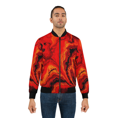 Red Lava Marble Bomber Jacket — Bold All-Over Print Men's Jacket