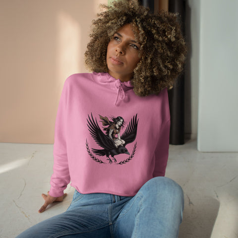 Angel Rider Crop Hoodie — Gothic Winged Angel Graphic Crop Sweatshirt