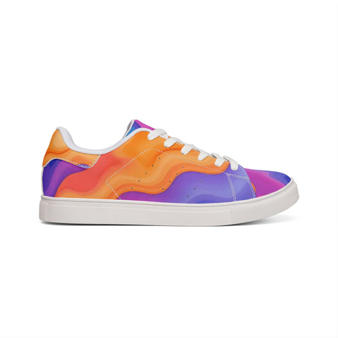Men's Low-Top Sneakers — Vibrant Sunset Swirl Leather Casual Shoes