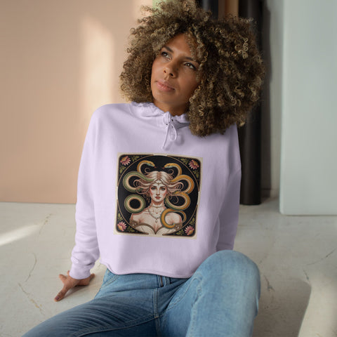 Art Nouveau Medusa Crop Hoodie — Vintage Goddess Graphic