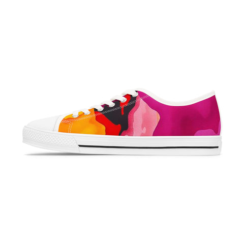 Low Top Sneakers — Vibrant Pink & Orange Abstract Canvas Shoes